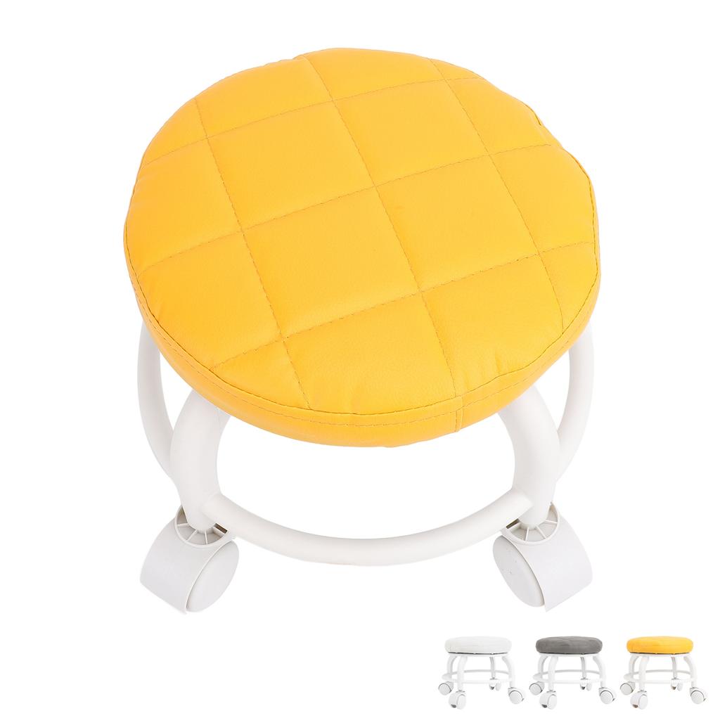 Low Roller Seat PU Leather Low Stool Mute Wheel Swivel Low Height Round Roller Chair for Home Office