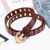 Fashionable Belts Gold Color Buckle Large Rivet Belt Hole Belt Trendy Jeans Belt Woman's Apparel Accessories