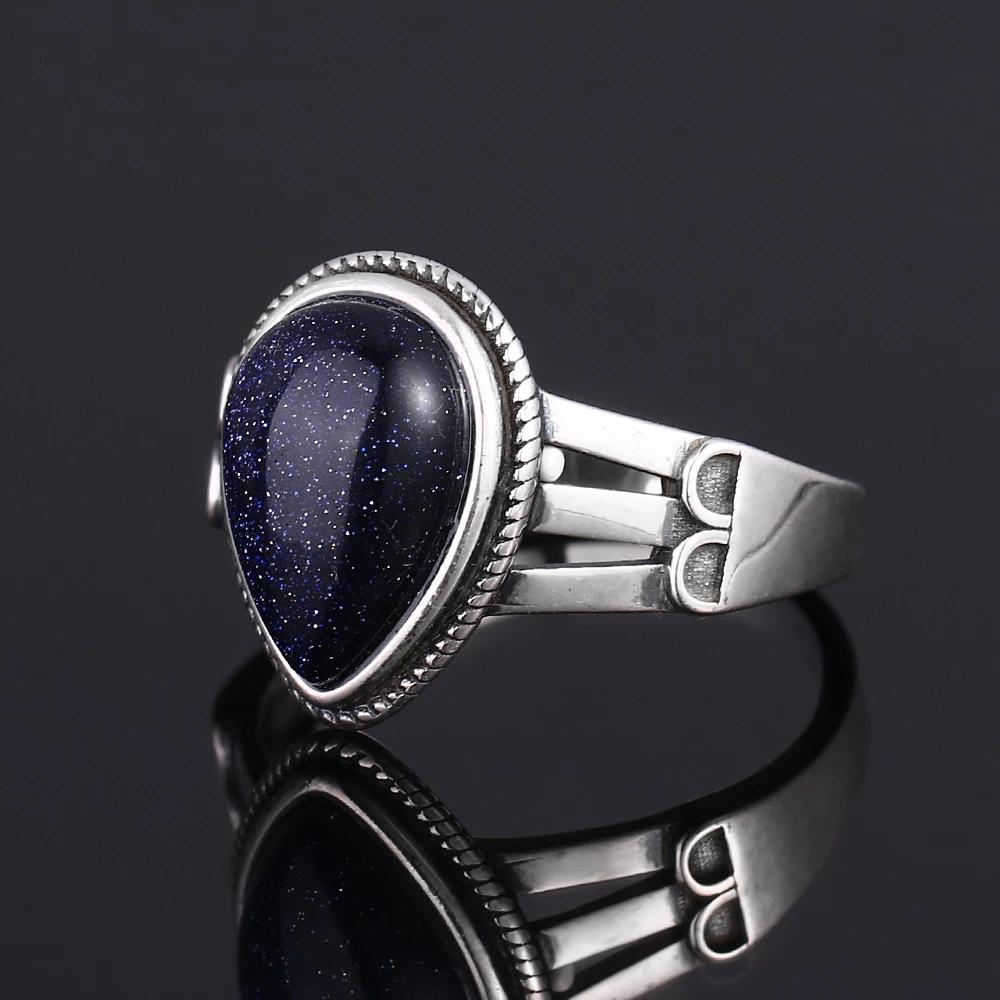 New Design Punk Blue Sandstone Ring For Women  CopperFine Jewelry Party Anniversary Wedding  Engagement Birthday Gift