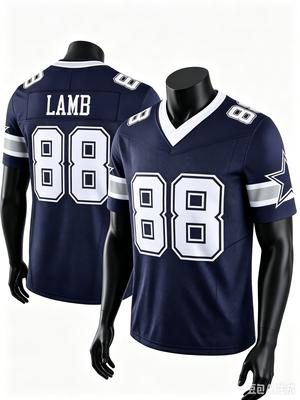 Dallas #88 CeeDee Lamb Granatowa Koszulka Domowa V-Neck Krótki Rękaw Oddychająca dla Fanów Sportowa Codzienna Rodzinne Dopasowanie