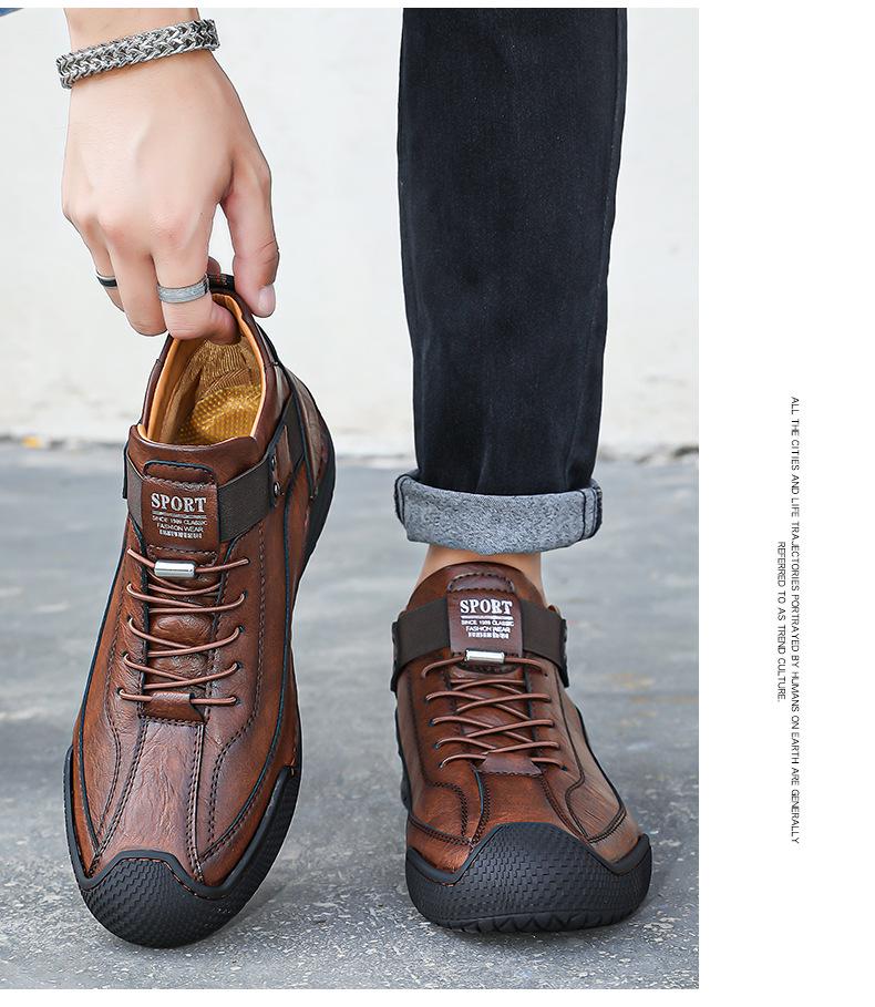 Men's Genuine Leather Soft Sole Casual Shoes - Autumn/Winter Large Size, Handmade and Comfortable.