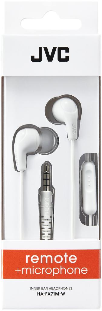 JVC Kenwood Sluchátka do uší kompatibilní se smartphonem s mikrofonem a dálkovým ovládáním pro telepráci a video HA-FX71M-W konference,