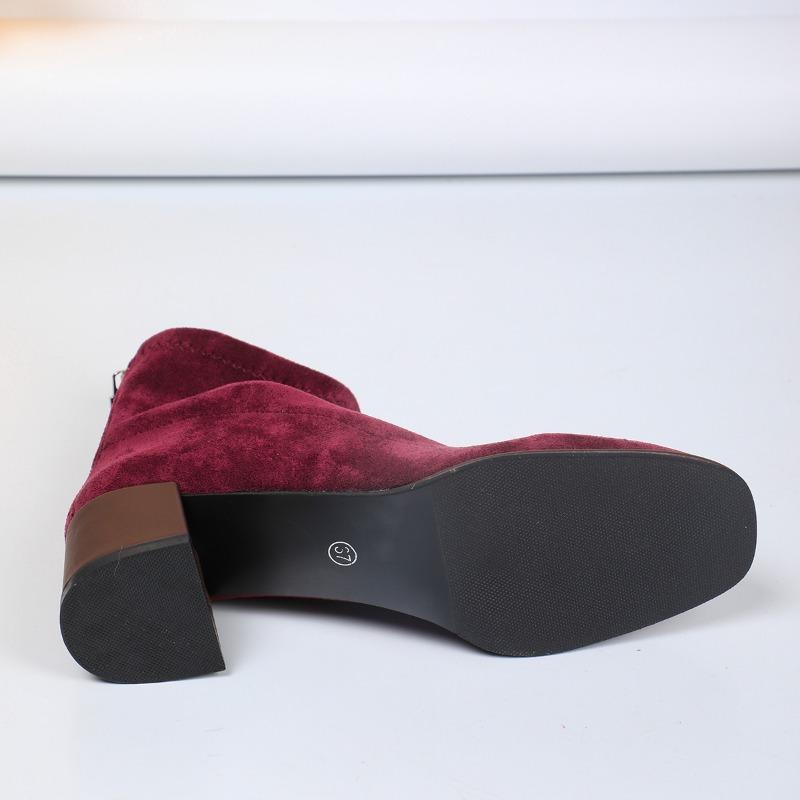 Fashion Solid Color Office High Heels Women's Boot 2024 New Winter Women's Square Toe Suede Ankle Boots Back Zipper Ladies Shoes