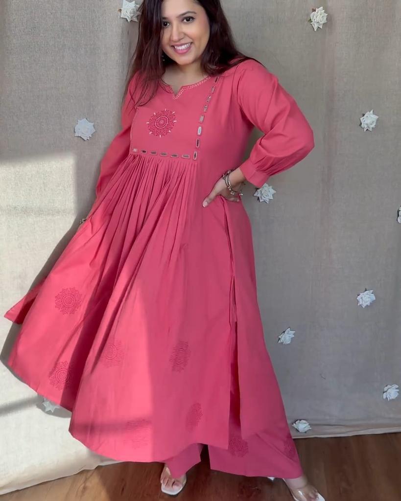 Indian Designer Pure Cotton Kurta Pant Set Women Bollywood Top Tunic Kurti Dress