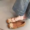 Sheepskin version~ Xiaoxiangfeng camellia leather Mary Jane single shoes women's autumn ballet style flat shoes ballet shoes ladyshoes