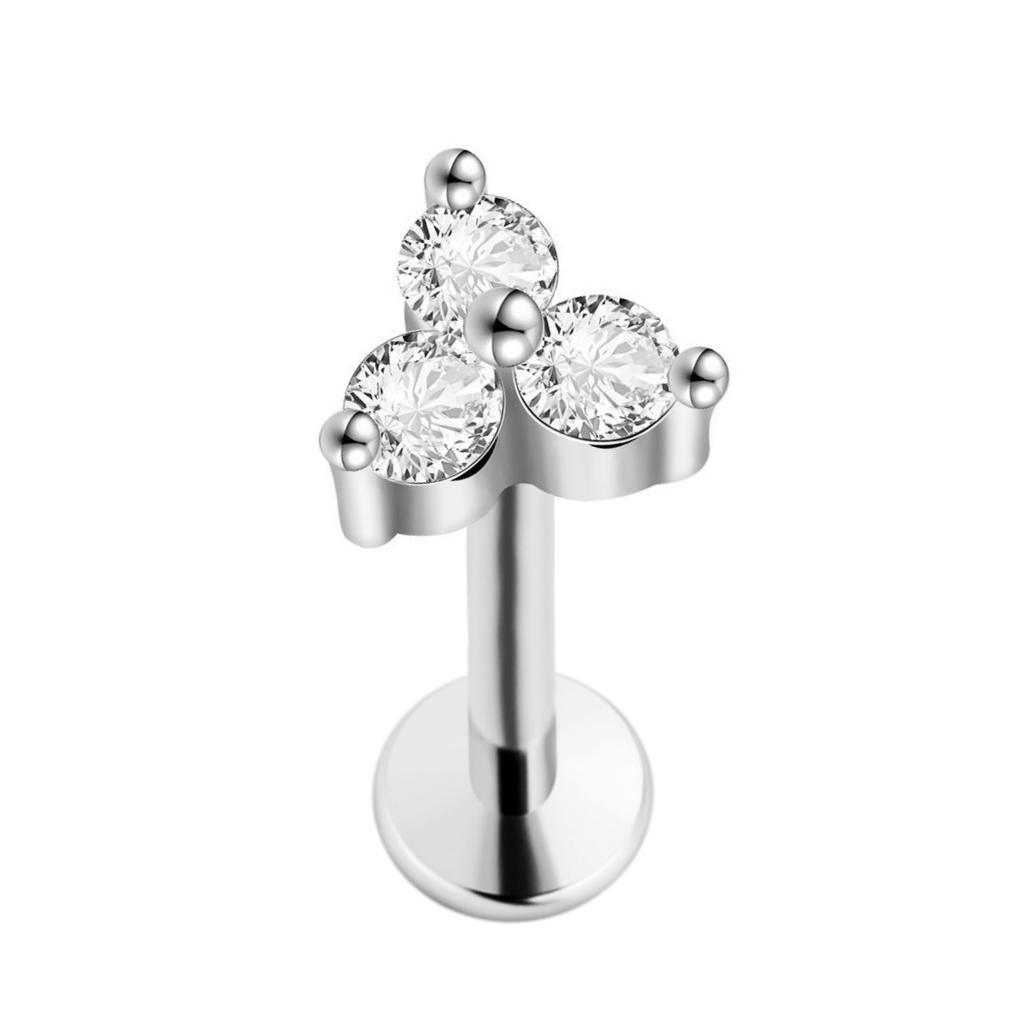 G23 Titanium Threadless Piercing16G/18G/20G  Heart Shape Flower Push Pin Labret Lip Ring Stud Piercing Earring Zircon