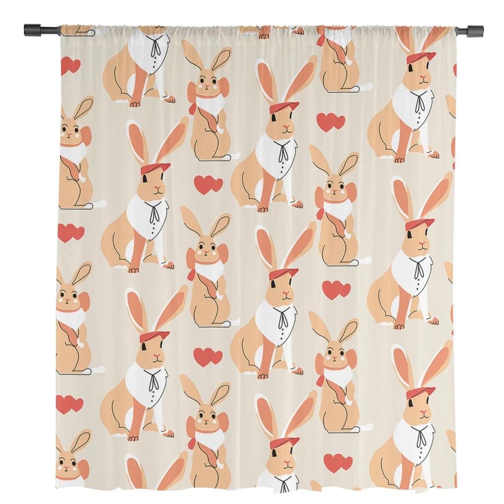 Durchsichtige Vorhänge mit Kaninchenmotiv, für Wohnzimmer, Schlafzimmer, Kinderzimmer, Tüll, Fenstervorhänge