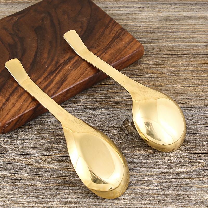 Deepened copper spoon Pure copper household big head spoon Brass soup thickened long handle spoon porridge spoon spoon small spoon