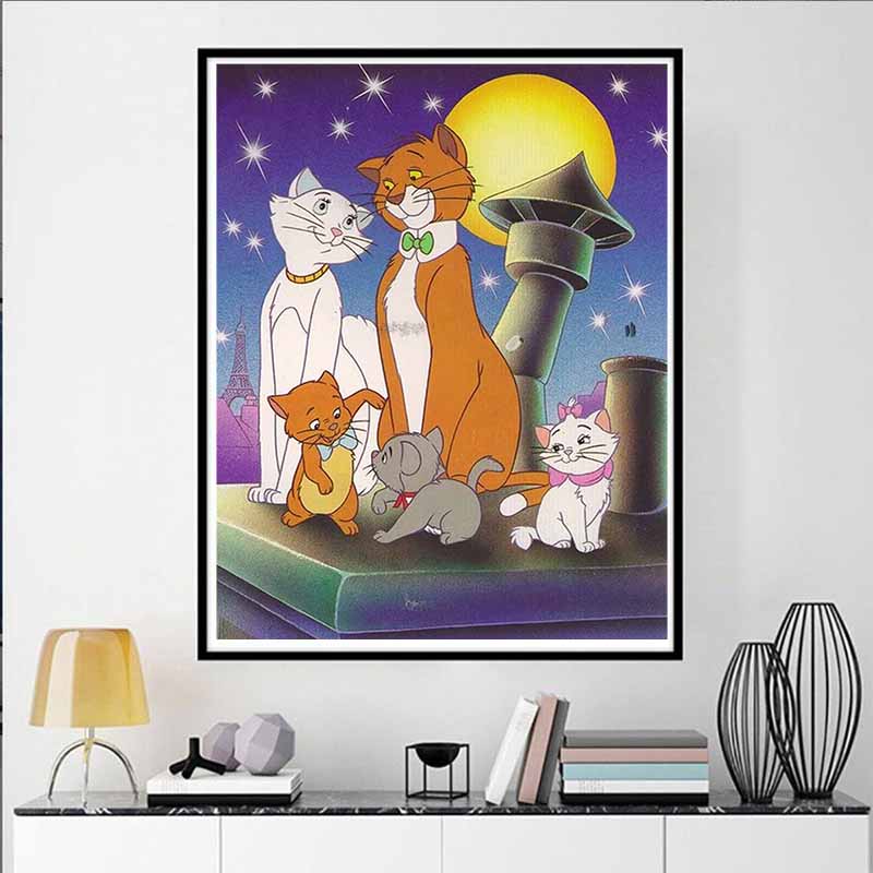 Disney Diamond Painting Paris Moonlit Night Family Portrait Illustration Wall Decoration Embroidery Full Diamond Cross Stitch DIY Gift Home Decoration