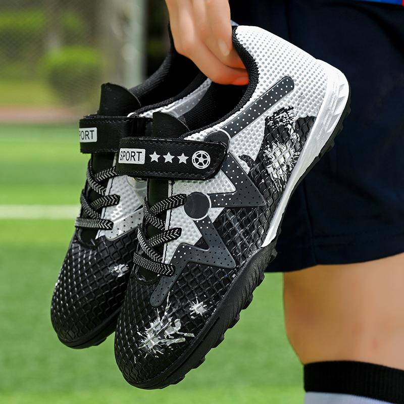 Jungen/Kinder Gummi rutschfeste kurze Spike Klettverschluss Schnürung Kunstrasen Fußballschuhe
