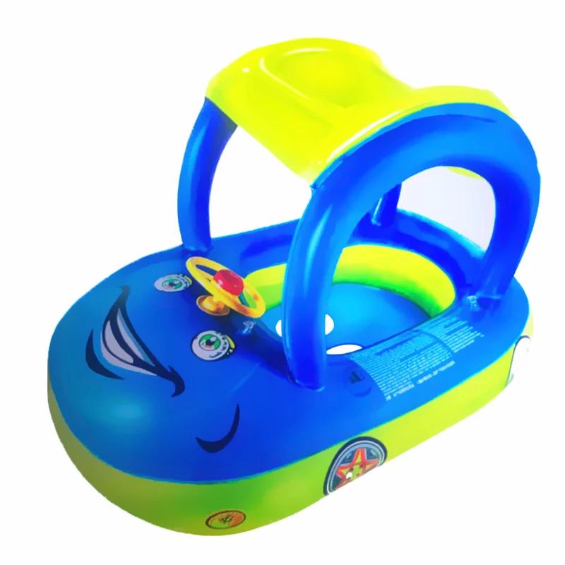 Inflatable Baby Swim Ring Seat Floating Sun Shade Toddler Swim Circle Outdoor Swimming Pool Bathtub Beach Party Summer Water Toy
