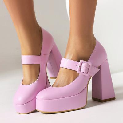 FOREADA Escarpins Plateforme en Cuir PU pour Femmes Talons Aiguilles Super Hauts Bout Rond Mary Janes Boucle Fête Doux Printemps Automne Chaussures Noir