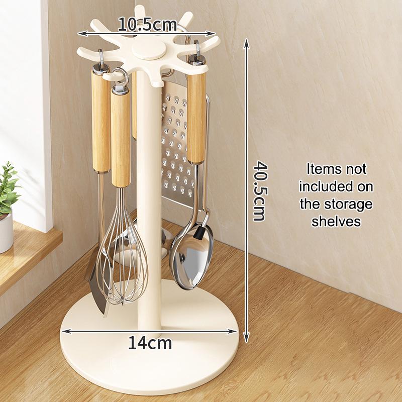 Kitchen Utensil Stand: Rotating Storage Hanger With 8 Hooks,for Countertop Organization Rotatable Cooking Utensils Holder
