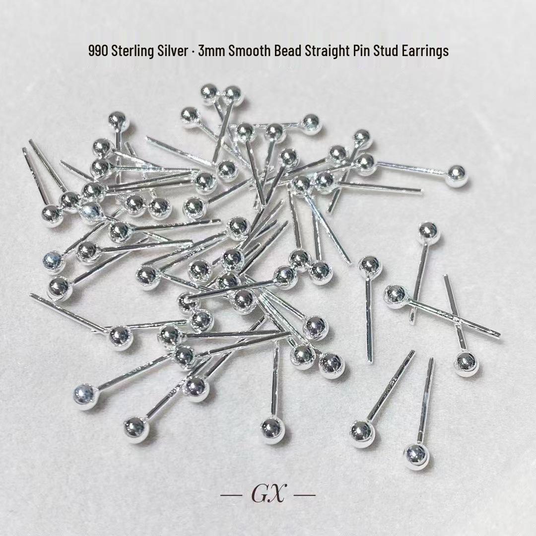 Hui Baifu 999 Silver Small Bead Stud Earrings - Elegant Ear Care Essential for Girls Pure Silver