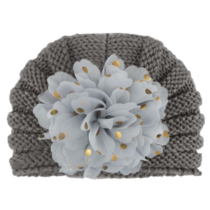 New children's knitted hat baby baby autumn and winter warm wool hat bonding hot golden flower children's hat