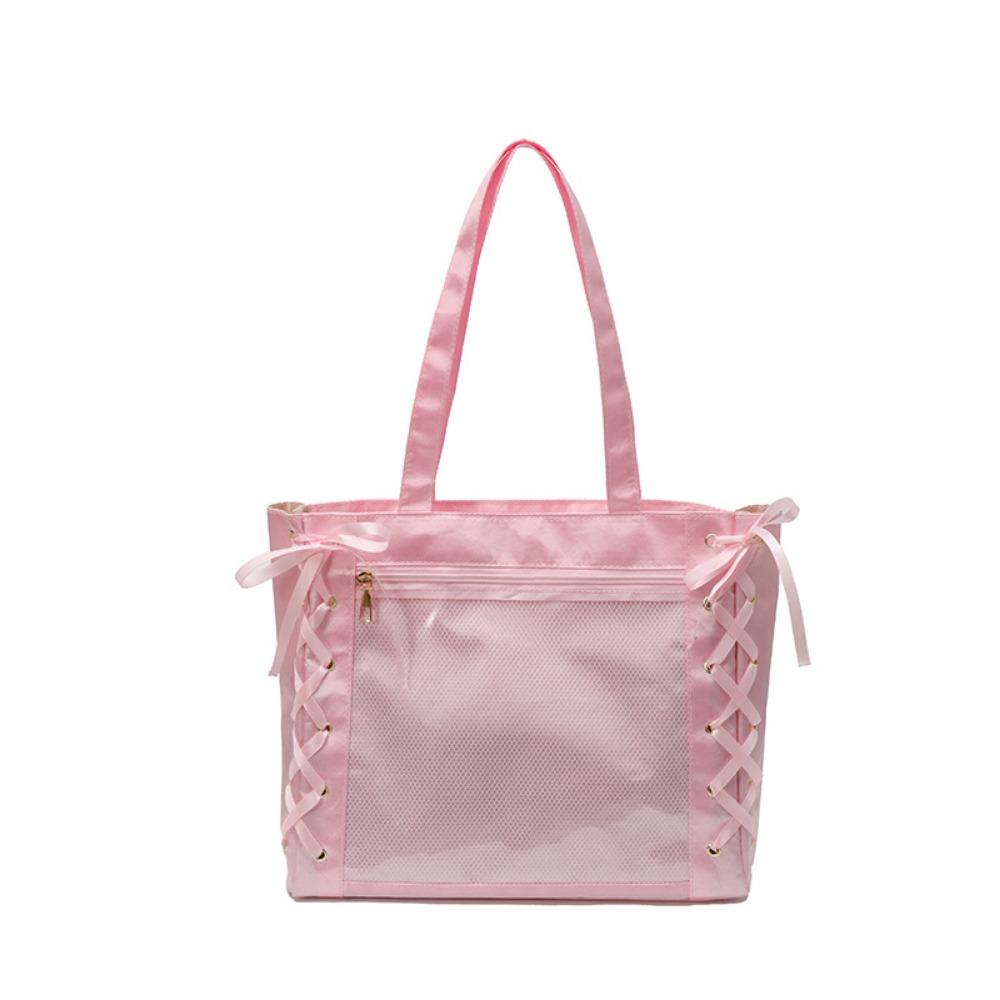 

Clear Front Pocket Japanese JK Ribbon Bag Bow Ribbon Transparent Shoulder Bag Lolita Style розовый