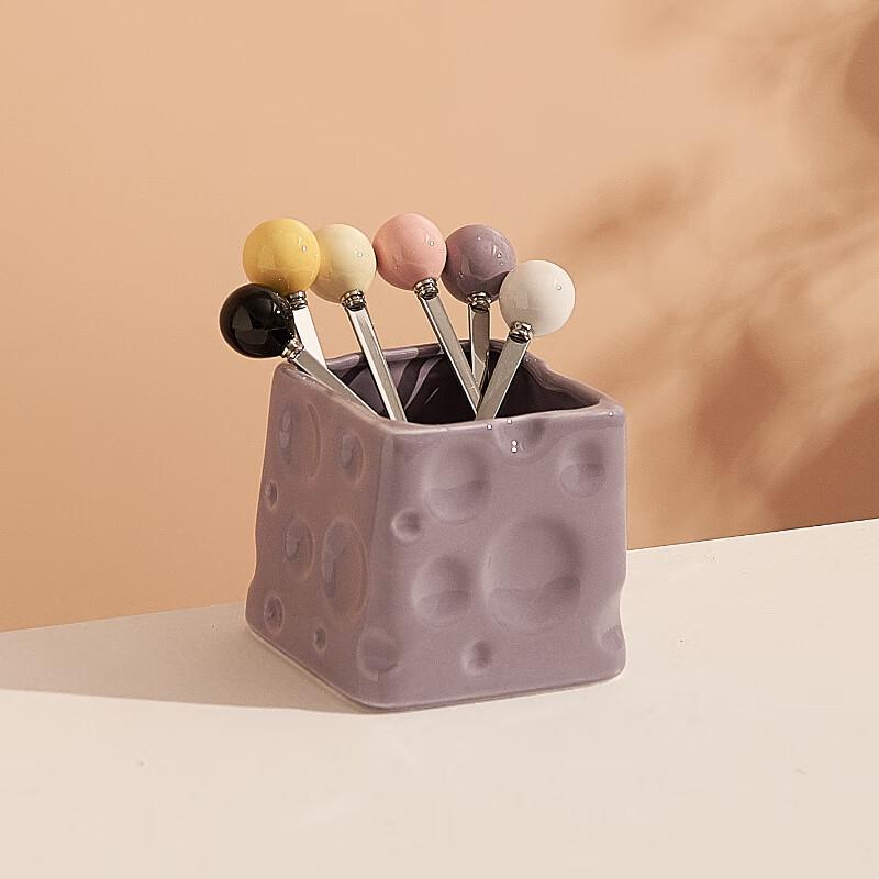ZISIZ Ceramic Dessert Fork Set with Storage Jar