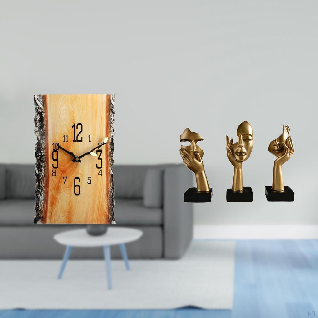 Simulated Resin Tree Stump Wall Clock with Abstract Thinker Statues Silent Numerals Art Sculptures