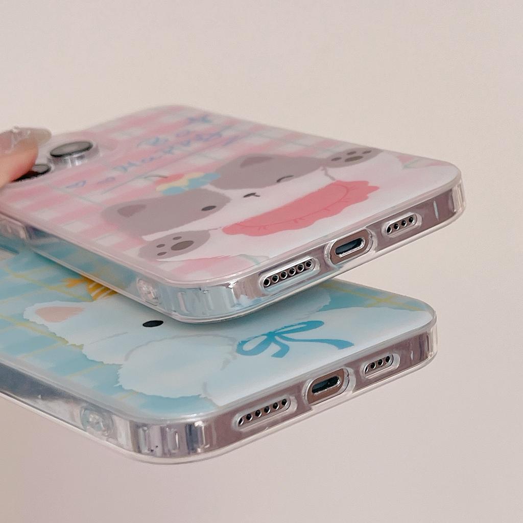 For iPhone 15 Pro Case Cartoon Animal Pattern Plaid IMD TPU Phone Cover