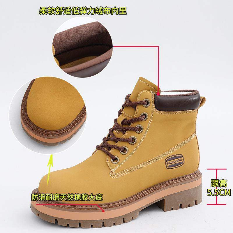Leather rhubarb boots 2025 autumn and winter new Martin boots women's casual thin boots women's lace-up women's boots thick heel short boots