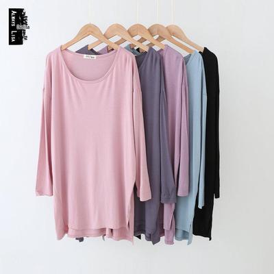 Women's Modal Cotton Batwing T-Shirt Dress: Medium-Length, Long Sleeve, Short Front & Long Back Design for Casual Wear