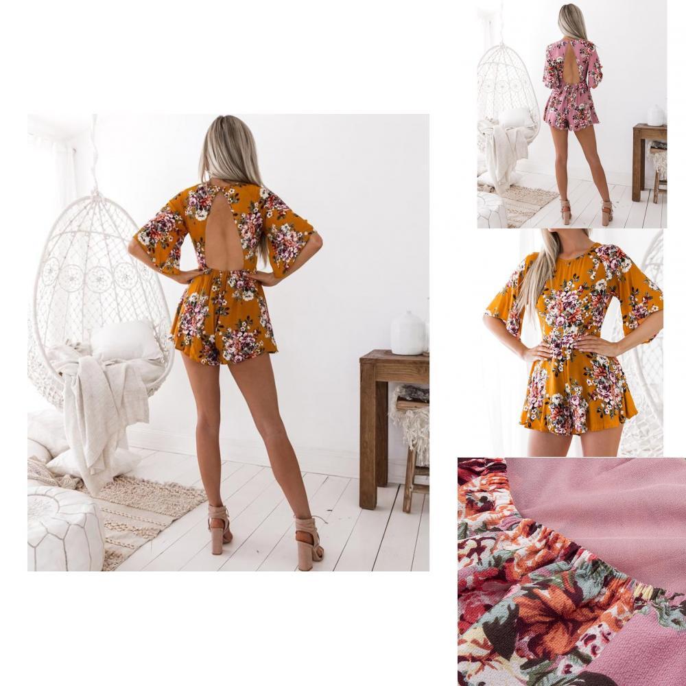 Elegante Tuta da Donna con Stampa Floreale Senza Schiena per Look Estivi Chic