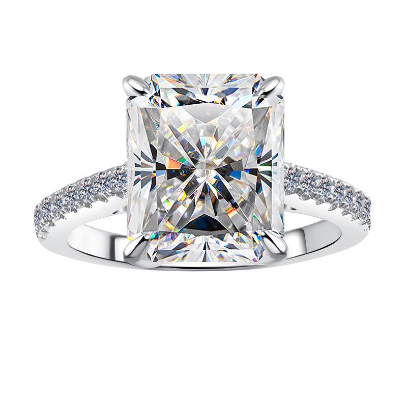 European Style Women's Moissanite 5-Carat Emerald Cut Ring, 925 Sterling Silver