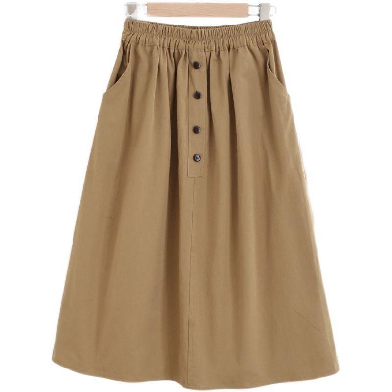 WTEMPO Falda de Color liso para mujer, ropa de calle informal, sobrefaldas, vestido de moda, elegante con bolsillos laterales y botones