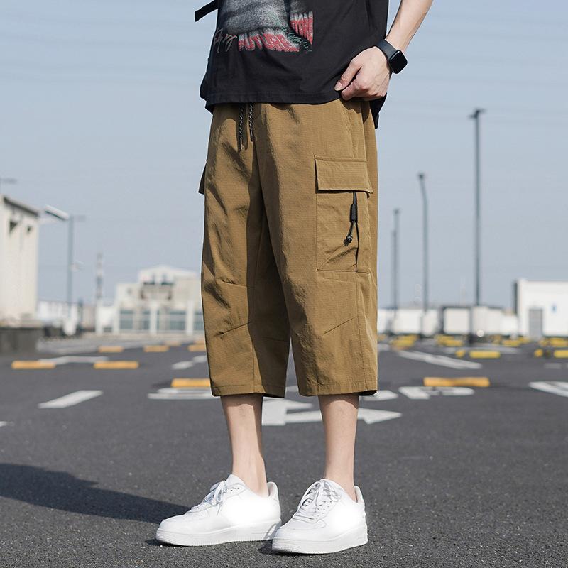 Summer Men's Cargo Shorts Multi-Pockets Sportswear Breathable Quick Dry Calf-Length Capris Pants Loose Breeches Shorts
