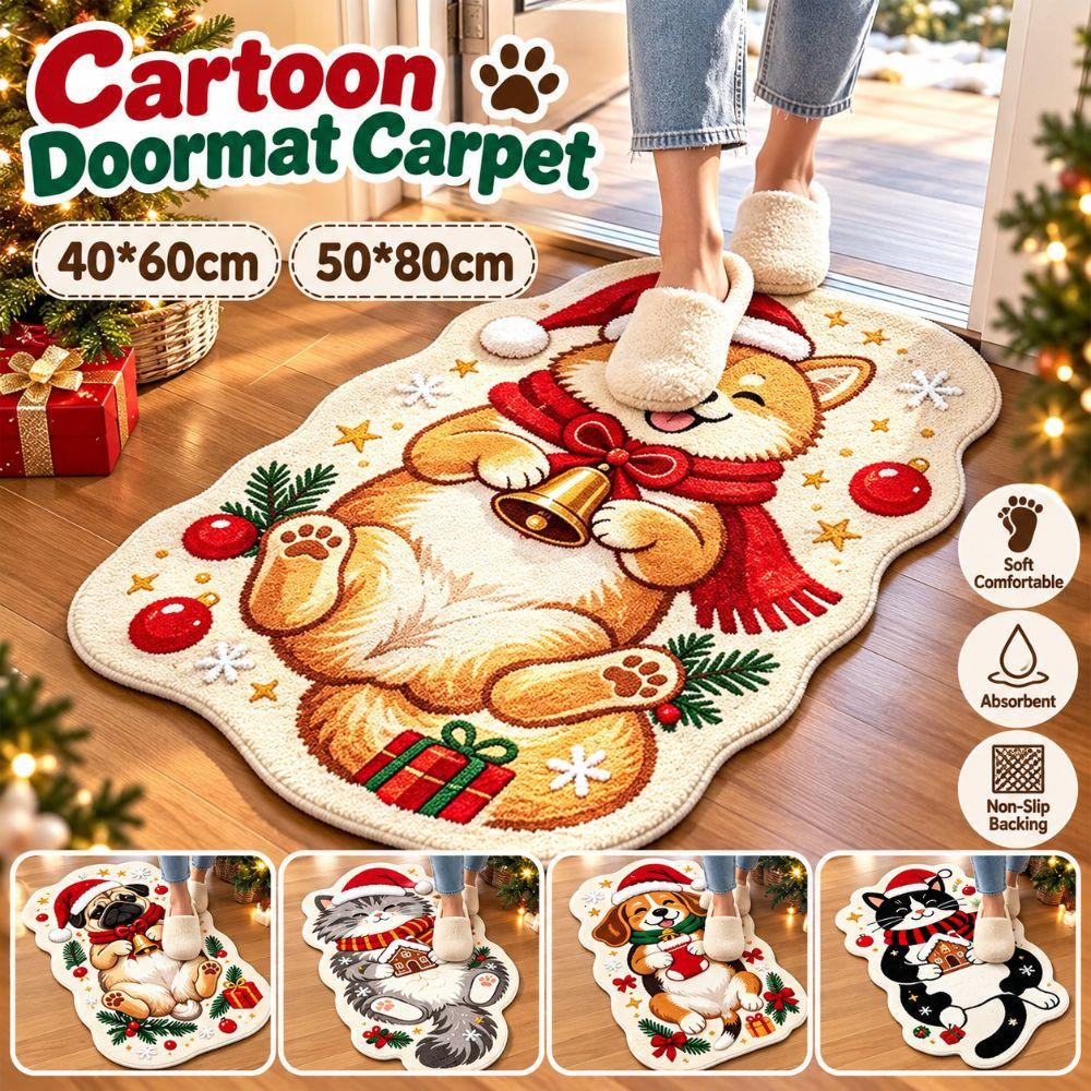 Christmas Theme Pattern Cartoon Doormat Carpet Soft Plush Faux Cashmere Rug Bedroom