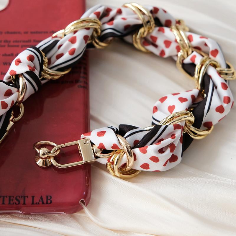Nové příslušenství k telefonu Řetízek k mobilu Hedvábný přívěsek Univerzální květinový potisk Krk Crossbody Řemínek na chytrý telefon Řetízky na telefon