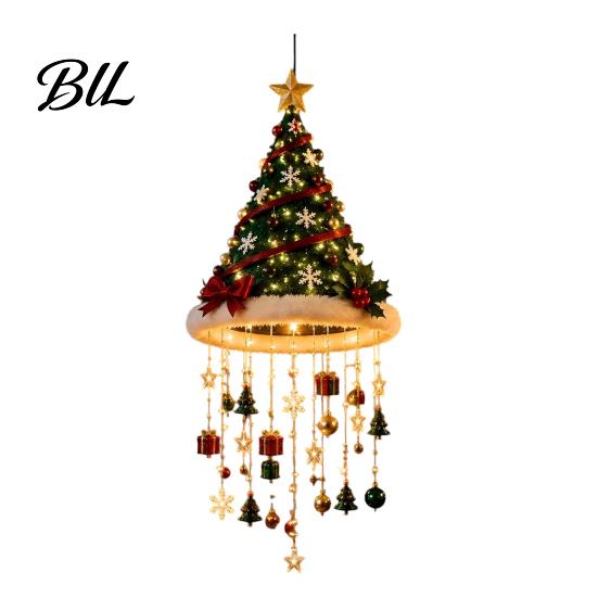 Reusable Holiday Entrance Decor Christmas Tree Hanging Ornament with LED Lights, Lighted Pendant Star Topper, Luminous Party Atmosphere Lights