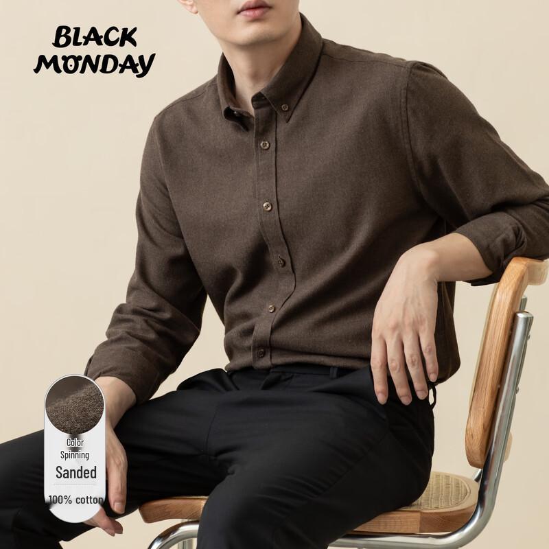 BLACKMONDAY Men s Premium Cotton Wrinkle-Resistant Long-Sleeve Shirt L