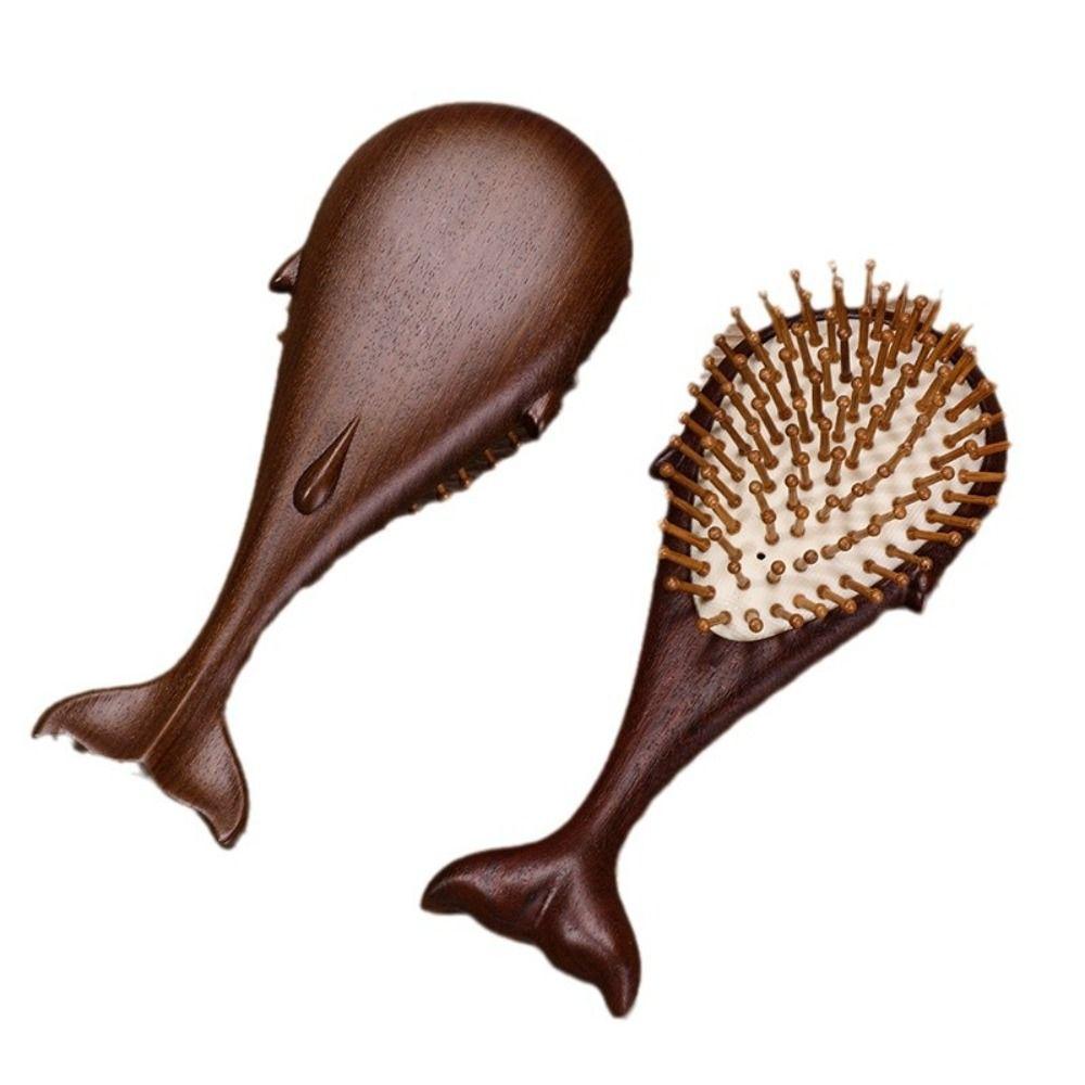 High Quality Anti Static Sandalwood Hair Comb Whale Style Brown Massage Brush Meridian Massage Wooden Styling Comb Gift