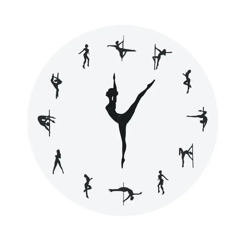 

Yoga Art Studio Decor Clock Postures Wall GYM Fitness Flexible Girl with Poses Gift for Women