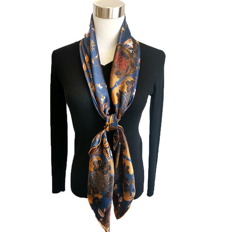 Low-key stunning Hangzhou silk mulberry silk scarf retro gray-blue printed silk scarf square shawl