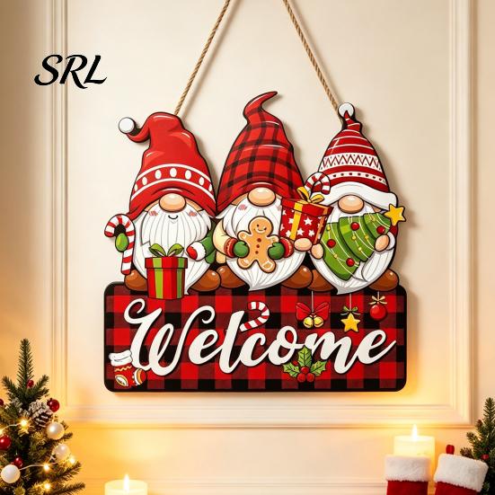 Cute Dwarf Seasonal Ornament Christmas Gnome Wooden Hanging Pendant, Cartoon Ornament, Merry Party Decor Door Sign for Home Shop Holiday Decoration