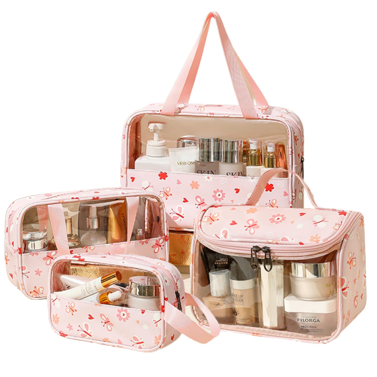 

Косметичка Siomlana Большая Портативная Косметичка для Туалетных Принадлежностей Косметичка для Путешествий Дорожная Косметичка Подарок Косметичка Цветочный Набор из 4 предметов ПВХ/ПУ, Вместимость, Водонепроницаемая, розовый