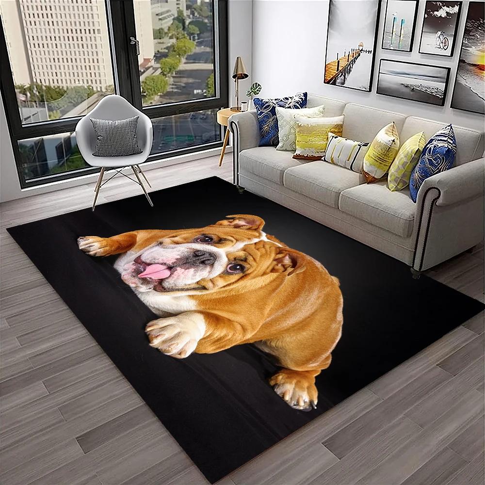 French Pit Bull Dog Pet Cartoon Carpet Rug for Home Living Room Bedroom Sofa Doormat Decor,kids Play Area Rug Non-slip Floor Mat