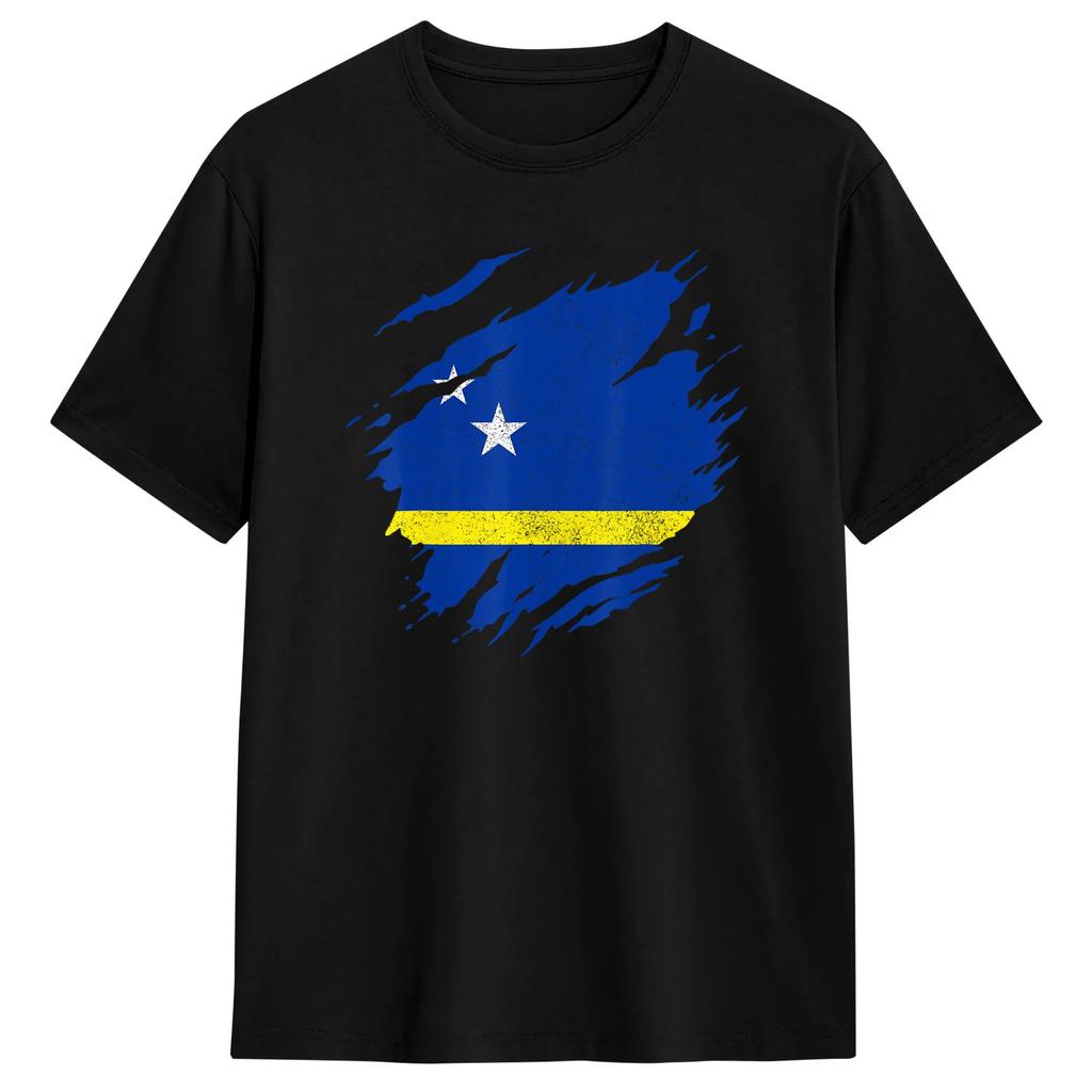 Curacao Flag Pride Caribbean T-Shirt for Men Amazing Cotton Tees O Neck Short Sleeve T Shirt Birthday Gift Clothes