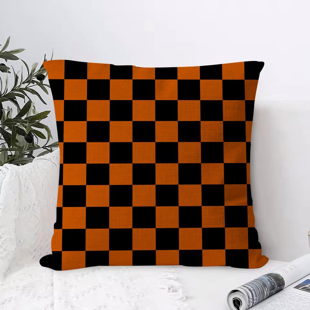 Black White Checkerboard Cushion Cover Breathable Linen Pillow Cover Skin-Friendly Home Decor Pillowcase With Hidden Zipper