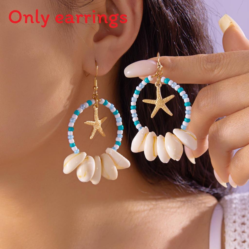 Ocean Inspired Shell Drop Earrings With Handcrafted Starfish For Summer Beach Fashion Blue