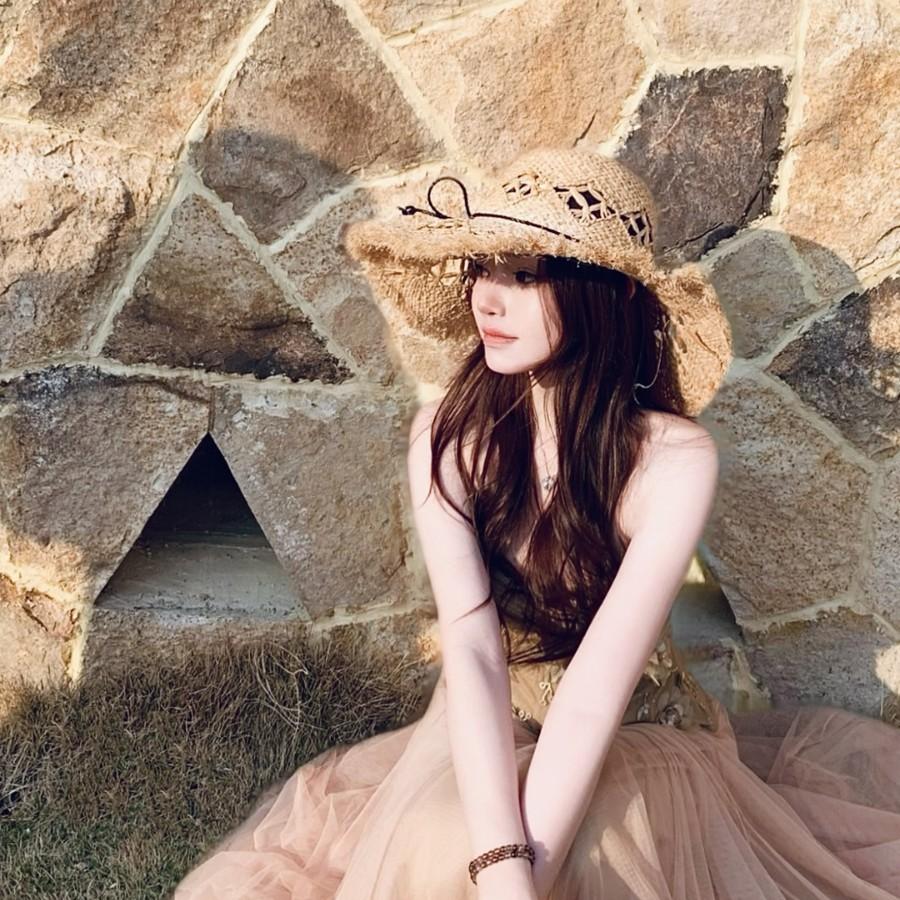 Summer Ins Wind Straw Hat Women's Beach Hat Lafite Straw Hat Hollow Big Brim Sunshade Sun Hat