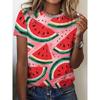Ladies' Casual Short Sleeved T-shirt with Vibrant Watermelon Slice Print - Pink Summer Design, Round Neck, Machine Washable, Suitable for Daily Wear