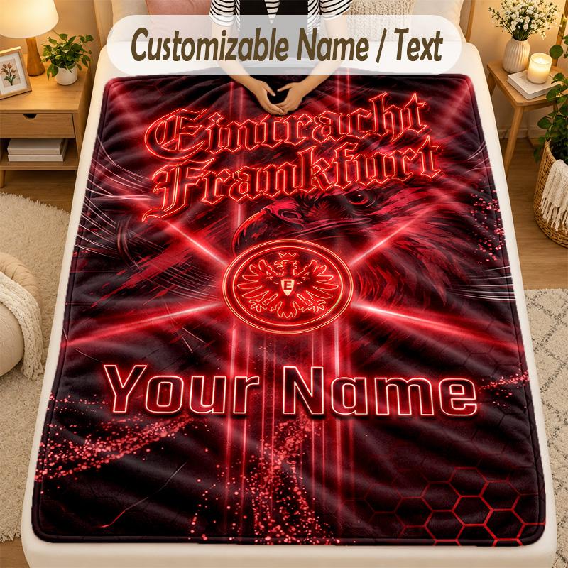 Flannel BlanketEintracht Frankfurt Custom Name Text Personalized Soft Warm Throw Blanket Home Decor Gift