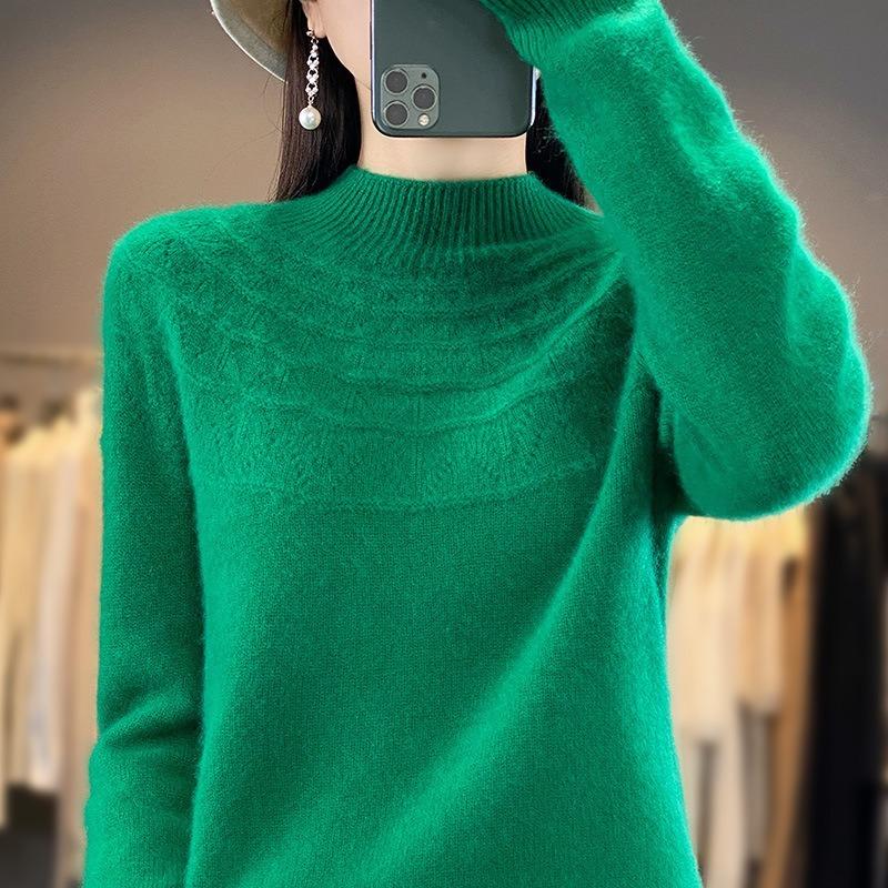 Women S Half High Neck Long Sleeve Knit Sweater Loose Fit Pullover Base Layer
