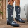 Autumn and Winter Medium Heel Large Size Embroidered Women's Boots Medium Boots Sleeve Pointed Martin Boots