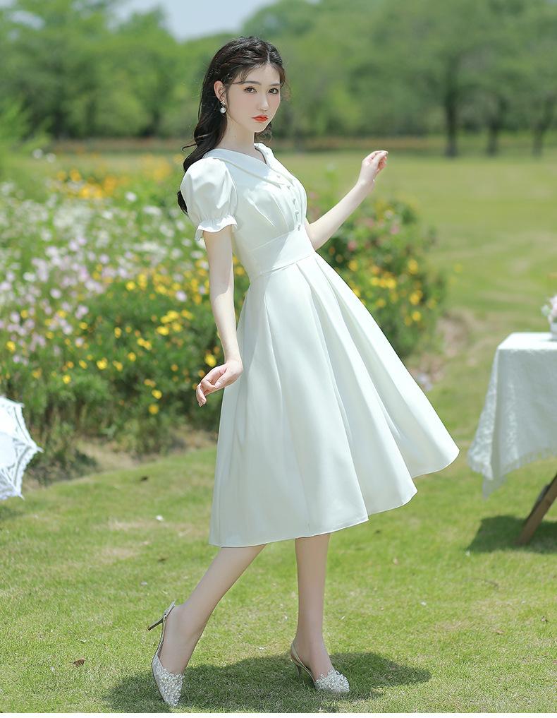 White French Gentle First Love Skirt Slim Fit Dating Doll Collar Medium and Long Small Man Certificate Registration Small White Dress