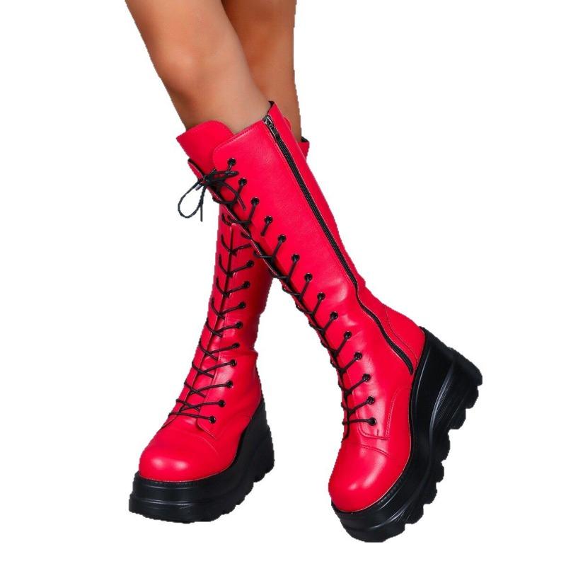 Muffin Platform Martin Boots Autumn and Winter New Side Zipper Wedge Heel High Boots Women