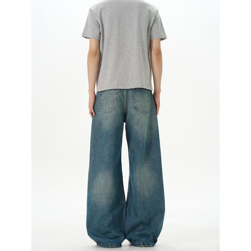 Kisko American Retro Washed Vintage Cleanfit Jeans for Men and Women, Three-Dimensional Cut Loose Straight Pants